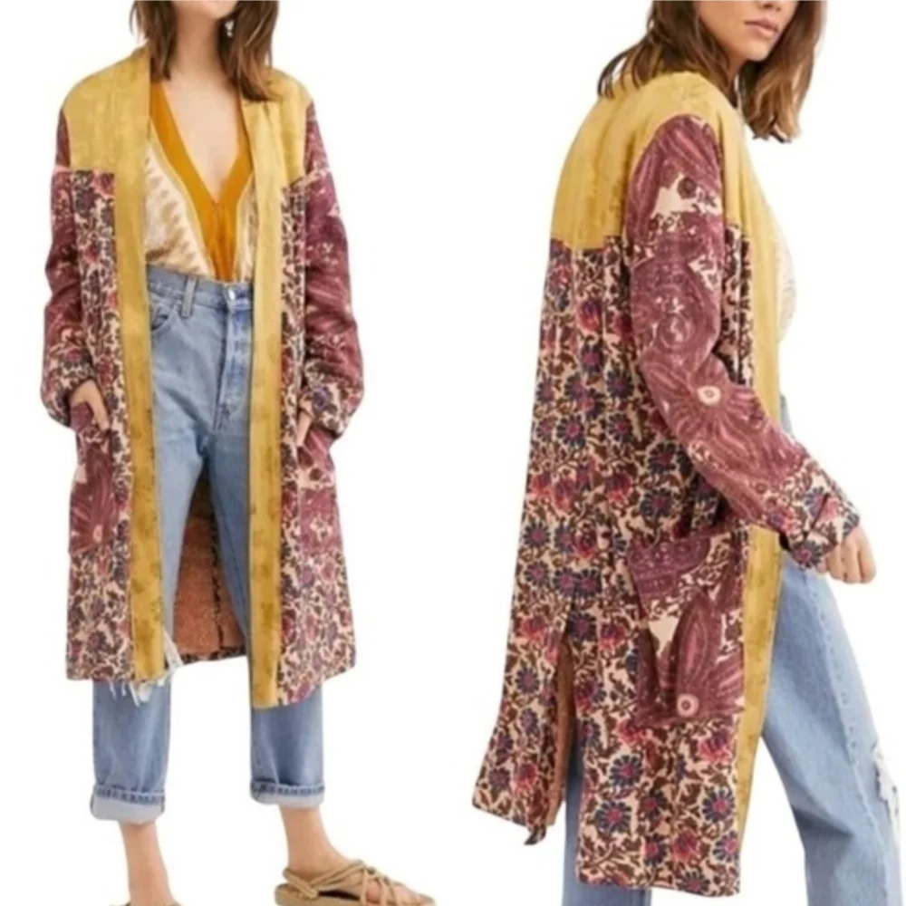 Free People Rare Maggie Floral Duster Jacket L Boho Kimono Festival Layer FP - Picture 1 of 15